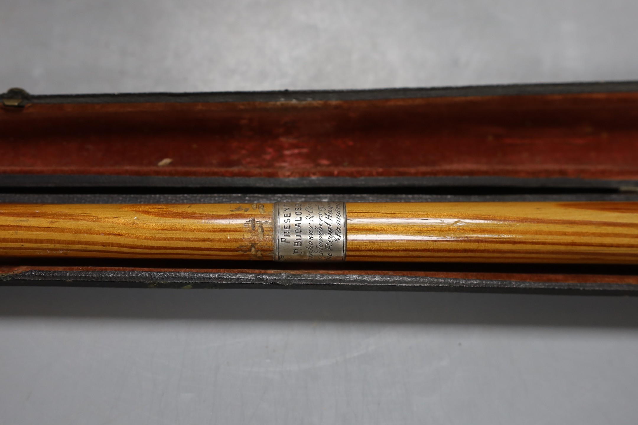 A cased presentation conductors baton, baton 51.5 cms long.